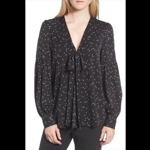 Lewit V-Neck Silk‎ Blend Tie Blouse Black Mavis Geo
